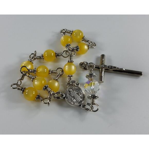 St. Benedict One Decade Rosary, Vintage Swarovski Our Father Bead, Handmade - Picture 4 of 10